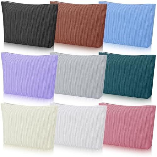 Caeuiciw 9-teilige Cord-Make-up-Taschen für Damen, große Kapazität, Reißverschluss, Canvas-Reisetasche, Kulturbeutel, Organizer, 9 Farben
