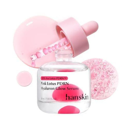 Hanskin PDRN Pink Peptide Hyaluron Glow Serum – 200.000 ppm Pink Lotus Vegan PDRN | Intensiv feuchtigkeitsspendende Glow Ball Essence für Glas-Haut, Straffung & Festigung | Koreanische Hautpflege 30 ml
