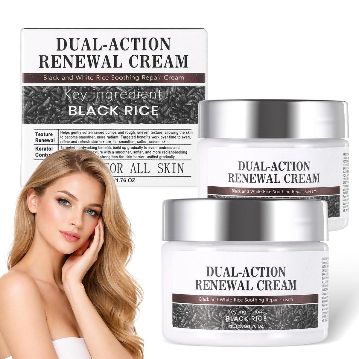 MOOMARTO Dual-Action Renewal Cream – Black & White Rice Soothing Repair Cream, Tiefenhydratation für geschmeidige Haut, natürliches Körperserum für alle Hauttypen (2er-Pack)