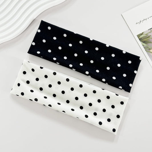 Doneace Polka Dot Stirnbänder für Damen und Herren – Schwarz-Weiß gepunktete Haarbänder, niedliche Haaraccessoires, rutschfeste elastische Stirnbänder, modisches Retro-Design, weiches breites Stirnband für Haarstyling, 2 Stück