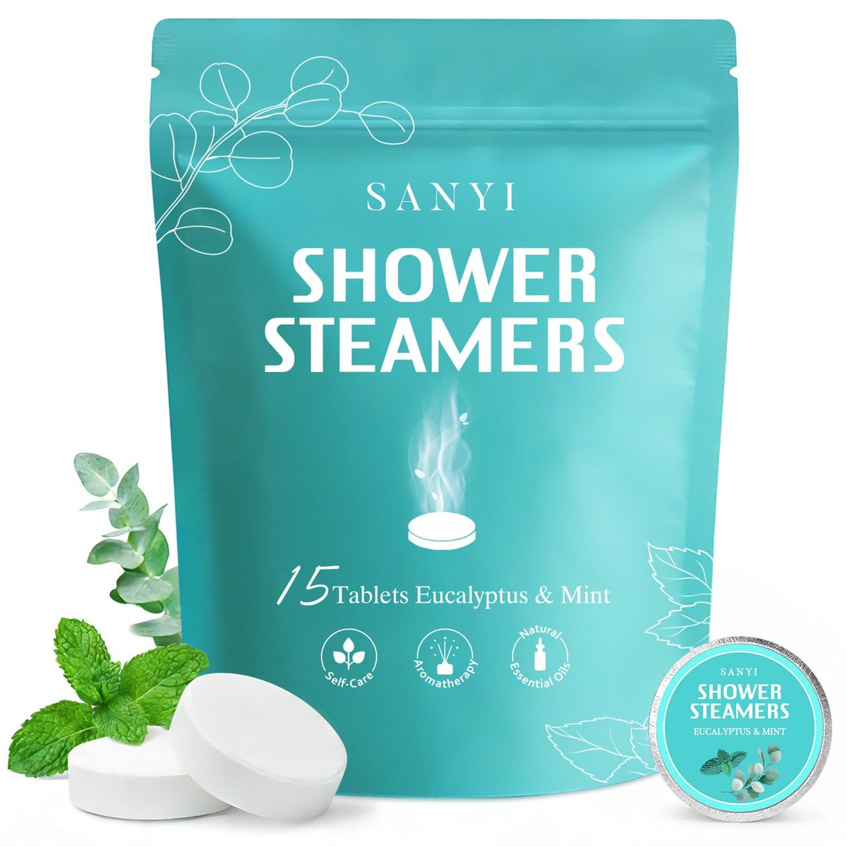 Duschbomben Aromatherapie 15er Pack – Geschenk für Mama, Eukalyptus & Minze Duschbomben mit natürlichen ätherischen Ölen, schnelle Sinus Linderung, Nasennebenhöhlen Entspannung, Home Spa Geschenk für Frauen Männer