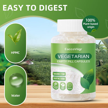 EaccoViigr Leere Kapseln Größe 1 – 150 Stück Klare Pflanzenkapseln mit Füllhilfe, Vegan, für Vitamine & DIY Nahrungsergänzungsmittel