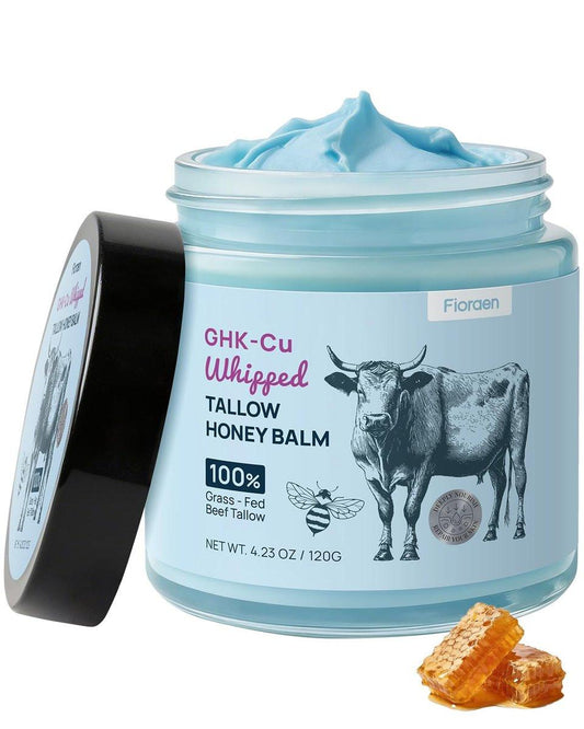 Fioraen 25.000 ppm GHK-Cu Kupferpeptide Geschlagener Rindertalg für die Haut, Grassfed Talg & Honigbalsam mit Manuka-Honig & Vitamin E, Hochpotente Anti-Aging-Gesichtsfeuchtigkeitscreme für Festigung & Reparatur 118 ml