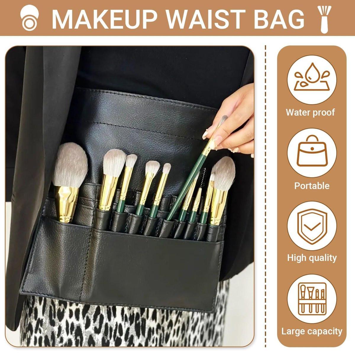 Avalessia Professionelles Kosmetik-Make-up-Künstler-Set, 3-teilig mit Make-up-Pinseltasche mit verstellbarem Gürtel, Foundation-Tablett & Spatel, für Make-up-Pinsel-Organizer & Künstler
