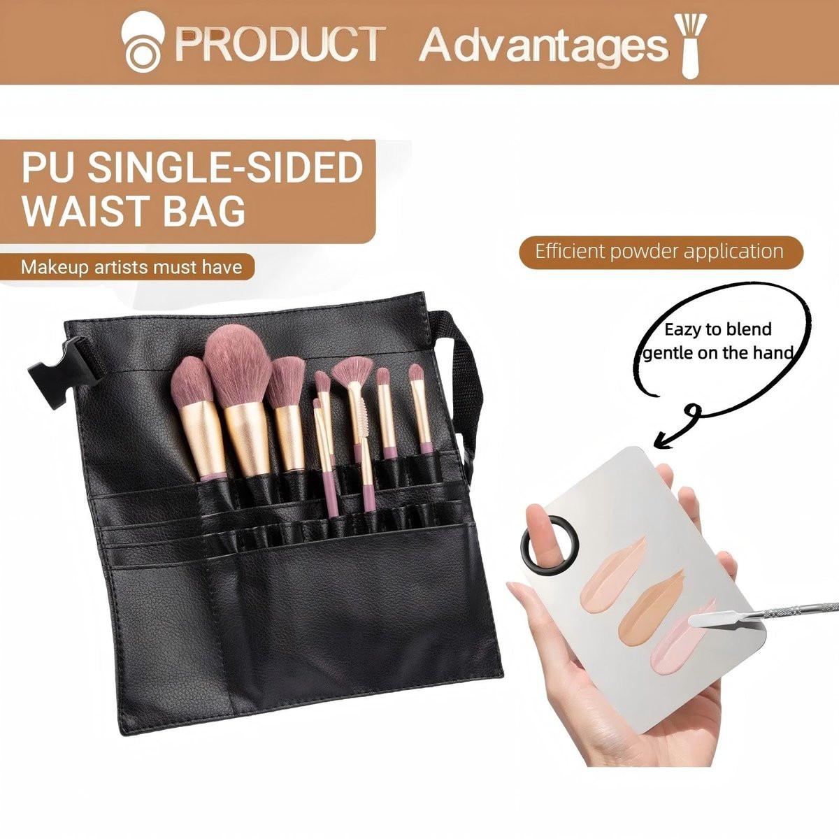 Avalessia Professionelles Kosmetik-Make-up-Künstler-Set, 3-teilig mit Make-up-Pinseltasche mit verstellbarem Gürtel, Foundation-Tablett & Spatel, für Make-up-Pinsel-Organizer & Künstler