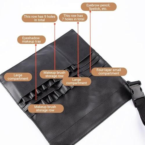 Avalessia Professionelles Kosmetik-Make-up-Künstler-Set, 3-teilig mit Make-up-Pinseltasche mit verstellbarem Gürtel, Foundation-Tablett & Spatel, für Make-up-Pinsel-Organizer & Künstler