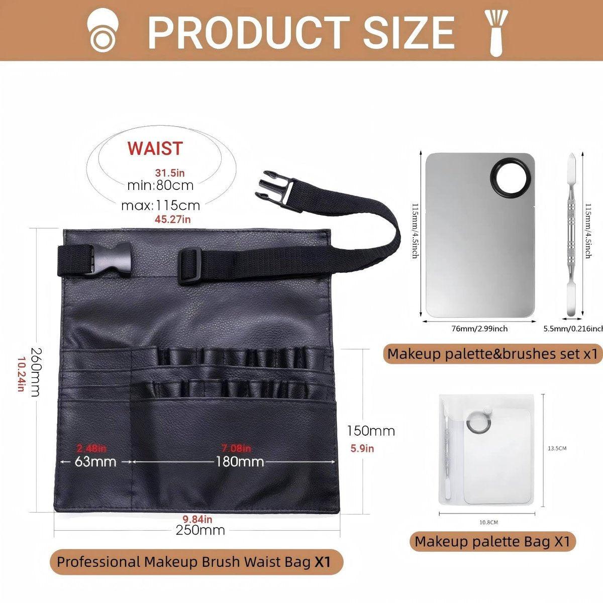 Avalessia Professionelles Kosmetik-Make-up-Künstler-Set, 3-teilig mit Make-up-Pinseltasche mit verstellbarem Gürtel, Foundation-Tablett & Spatel, für Make-up-Pinsel-Organizer & Künstler