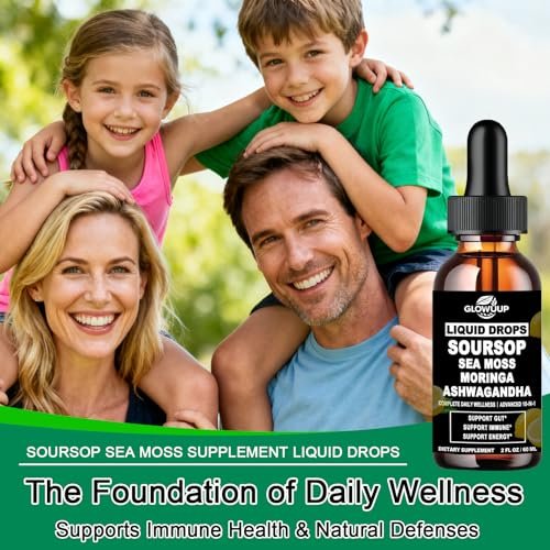 Soursop Bitters Liquid 10-in-1 Kräutertropfen mit Seemoos, Ashwagandha, Schwarzkümmelöl, Moringa & Oregano – Immununterstützung, Darmgesundheit, Zellregeneration & Antioxidantien – Non-GMO, 60 ml