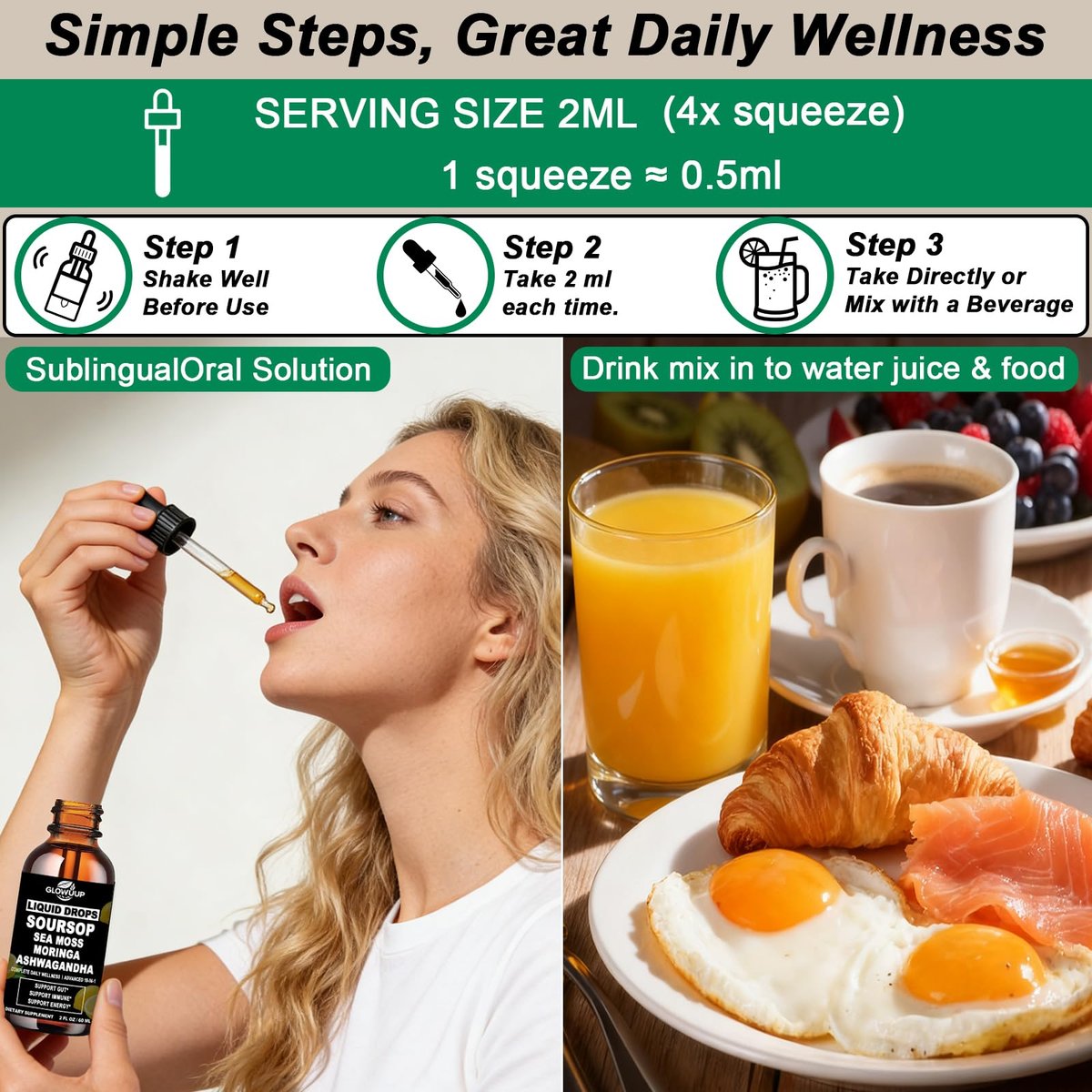 Soursop Bitters Liquid 10-in-1 Kräutertropfen mit Seemoos, Ashwagandha, Schwarzkümmelöl, Moringa & Oregano – Immununterstützung, Darmgesundheit, Zellregeneration & Antioxidantien – Non-GMO, 60 ml
