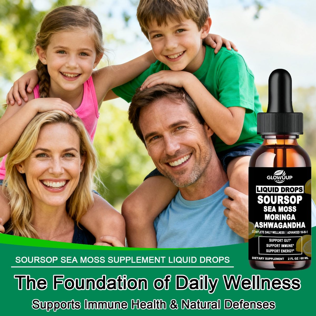 Soursop Bitters Liquid 10-in-1 Kräutertropfen mit Seemoos, Ashwagandha, Schwarzkümmelöl, Moringa & Oregano – Immununterstützung, Darmgesundheit, Zellregeneration & Antioxidantien – Non-GMO, 60 ml