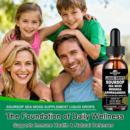 Soursop Bitters Liquid 10-in-1 Kräutertropfen mit Seemoos, Ashwagandha, Schwarzkümmelöl, Moringa & Oregano – Immununterstützung, Darmgesundheit, Zellregeneration & Antioxidantien – Non-GMO, 60 ml