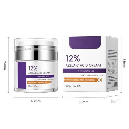 12% Azelainsäure Creme für das Gesicht – Akne Creme, Azelainsäure Serum gegen Akne & post-Akne-Flecken, reduziert Aknenarben & beruhigt die Haut, reguliert die Talgproduktion, geeignet für ölige & zu Akne neigende Hautpflege, 1,69 oz