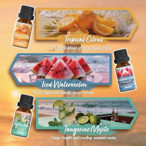 ARVIDSSON Hawaii Fragrance Oil Set – Tropische Duftöle für Diffuser – Sunset Breeze, Coconut Coast, Gild Pineapple, Tropical Citrus, Iced Watermelon, Tangerine Mojito (6 x 60 ml)