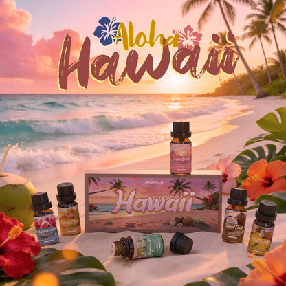 ARVIDSSON Hawaii Fragrance Oil Set – Tropische Duftöle für Diffuser – Sunset Breeze, Coconut Coast, Gild Pineapple, Tropical Citrus, Iced Watermelon, Tangerine Mojito (6 x 60 ml)