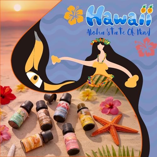 ARVIDSSON Hawaii Fragrance Oil Set – Tropische Duftöle für Diffuser – Sunset Breeze, Coconut Coast, Gild Pineapple, Tropical Citrus, Iced Watermelon, Tangerine Mojito (6 x 60 ml)