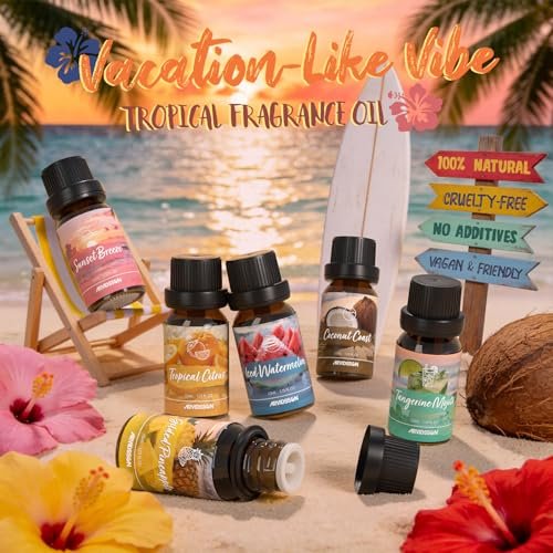 ARVIDSSON Hawaii Fragrance Oil Set – Tropische Duftöle für Diffuser – Sunset Breeze, Coconut Coast, Gild Pineapple, Tropical Citrus, Iced Watermelon, Tangerine Mojito (6 x 60 ml)