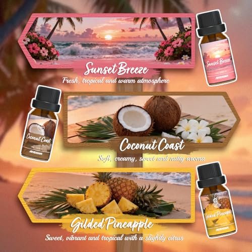 ARVIDSSON Hawaii Fragrance Oil Set – Tropische Duftöle für Diffuser – Sunset Breeze, Coconut Coast, Gild Pineapple, Tropical Citrus, Iced Watermelon, Tangerine Mojito (6 x 60 ml)