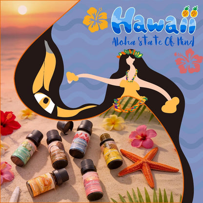 ARVIDSSON Hawaii Fragrance Oil Set – Tropische Duftöle für Diffuser – Sunset Breeze, Coconut Coast, Gild Pineapple, Tropical Citrus, Iced Watermelon, Tangerine Mojito (6 x 60 ml)