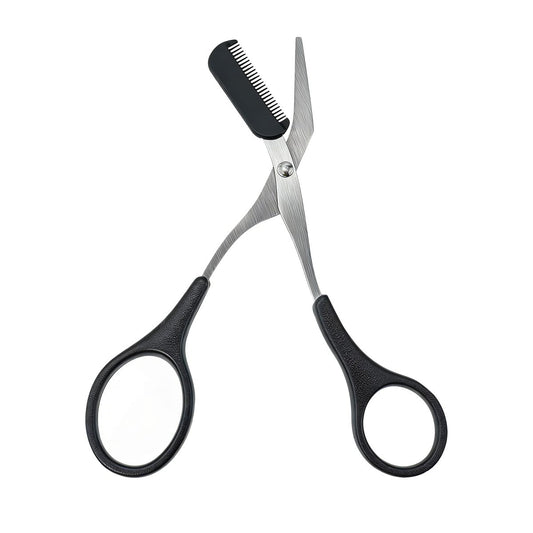BlingKingdom 2-in-1 Augenbrauenschere mit Kamm – Edelstahl Augenbrauentrimmer für Damen und Herren (Schwarz)