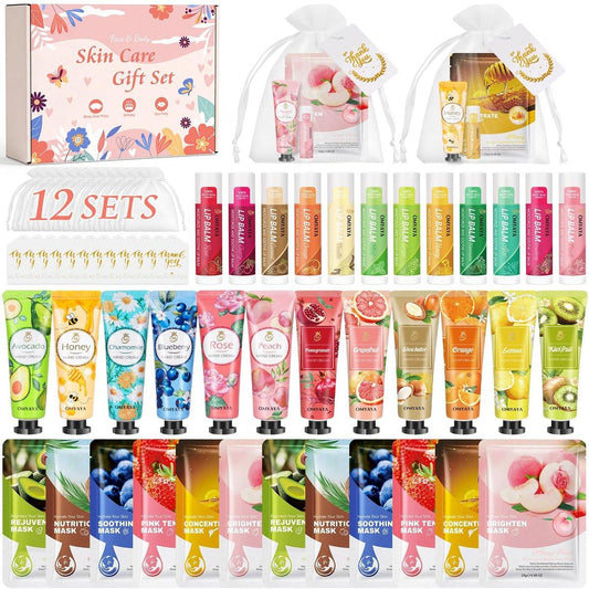12er-Set Geschenke für Frauen – Gesichtsmaske, Handcreme, Lippenbalsam, Wellness-Set mit Dankeskarte und Organzabeutel für Brautjungfern, Hochzeiten, Geburtstage, Partys, Krankenschwestern, Lehrer, Muttertag