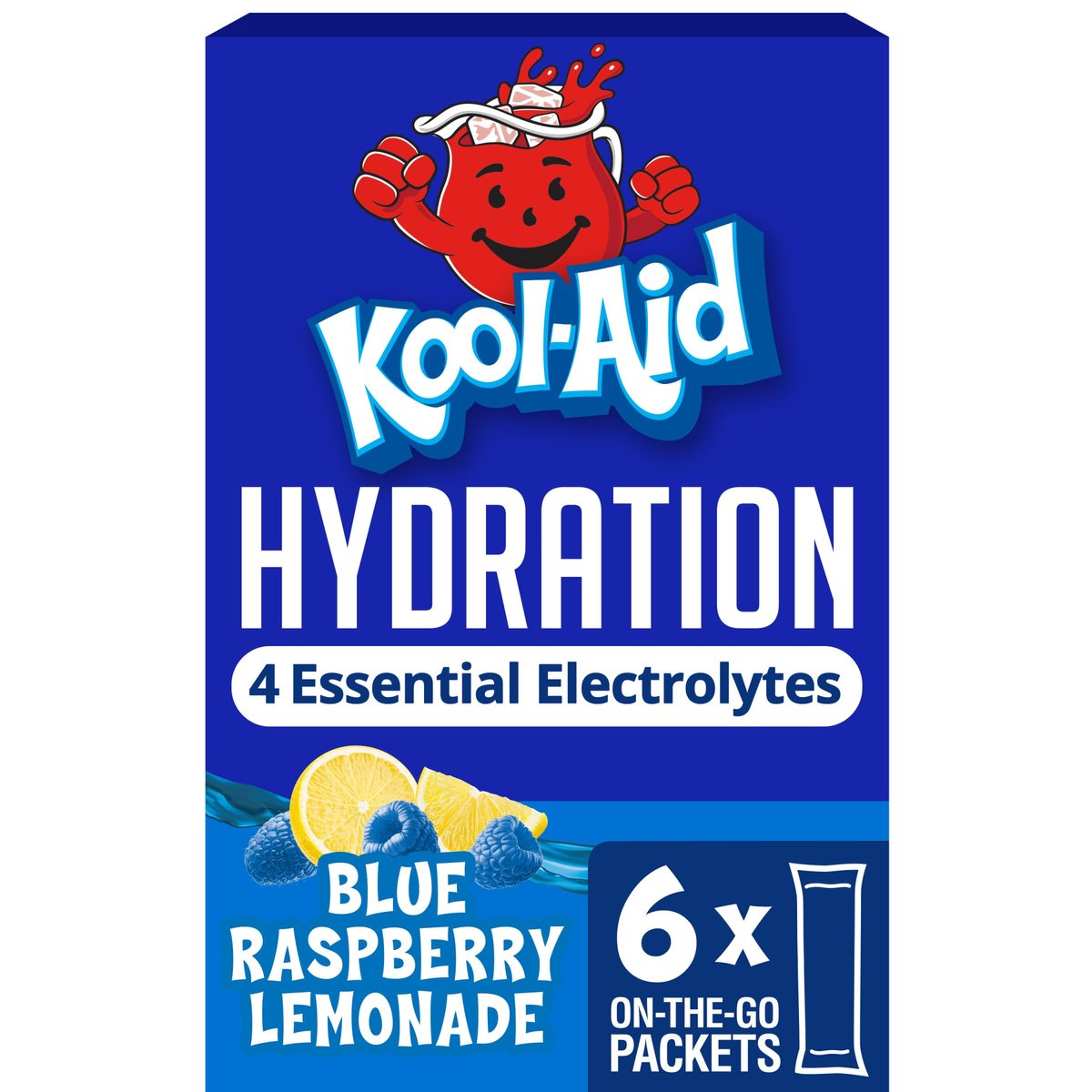 Kool-Aid Hydration Electrolyte Pulvergetränk, 6 Portionsbeutel für unterwegs, erfrischende Hydration, Blaubeer-Zitronen-Geschmack, Null Zucker, ohne künstliche Farbstoffe, 1,32 oz Box