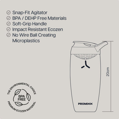 Promixx Pursuit Protein Shaker Flasche – 26oz Leiser Snap-Fit Mixer für Klumpenfreie Shakes – Auslaufsicherer BPA-freier Ecozen Gym Shaker mit Messskala für Fitness und Reisen – Mitternachtsblau