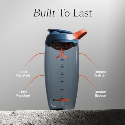 Promixx Pursuit Protein Shaker Flasche – 26oz Leiser Snap-Fit Mixer für Klumpenfreie Shakes – Auslaufsicherer BPA-freier Ecozen Gym Shaker mit Messskala für Fitness und Reisen – Mitternachtsblau