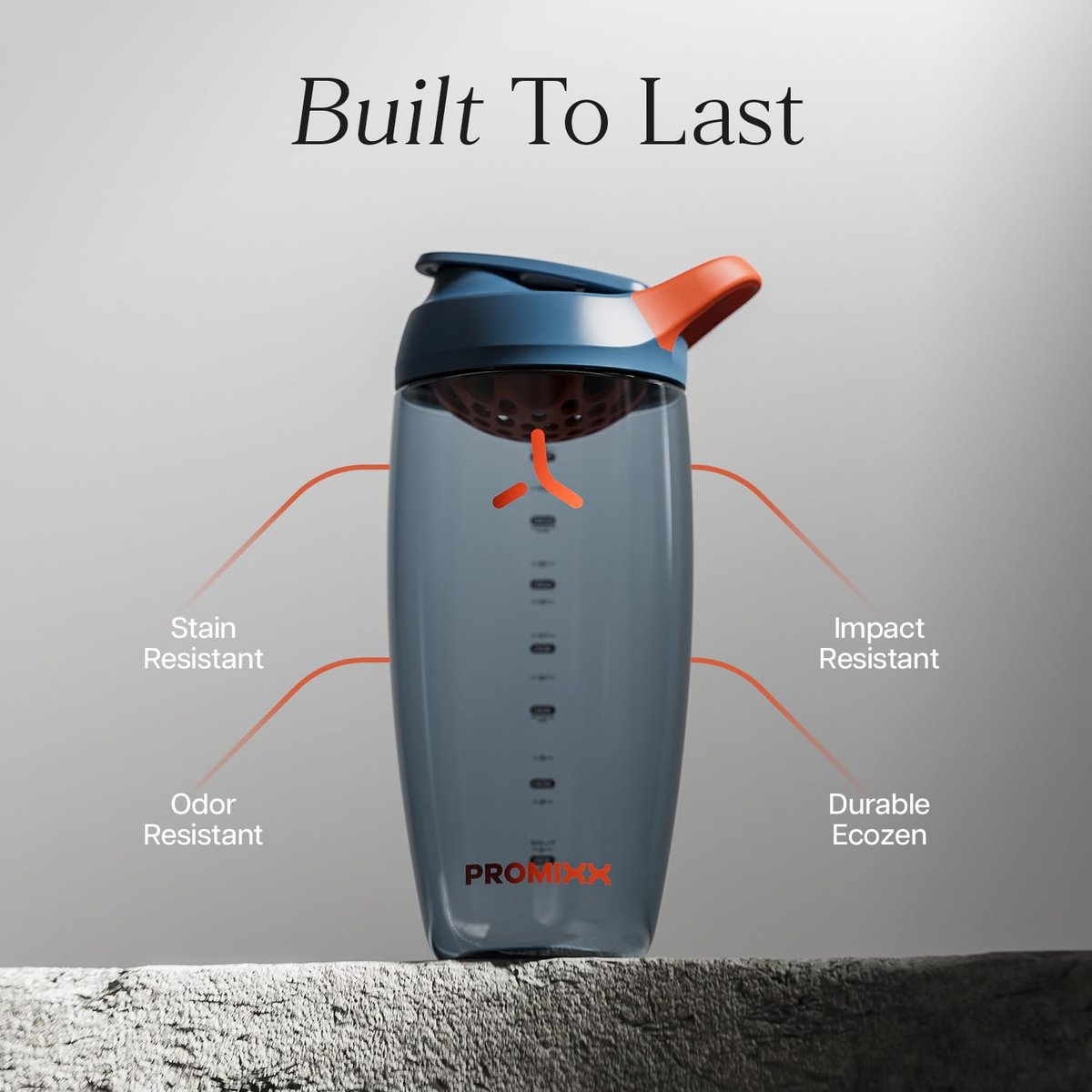 Promixx Pursuit Protein Shaker Flasche – 26oz Leiser Snap-Fit Mixer für Klumpenfreie Shakes – Auslaufsicherer BPA-freier Ecozen Gym Shaker mit Messskala für Fitness und Reisen – Mitternachtsblau