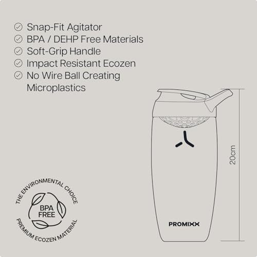 Promixx Pursuit Protein Shaker Flasche – 26oz Leiser Snap-Fit Mixer für Klumpenfreie Shakes – Auslaufsicherer BPA-freier Ecozen Gym Shaker mit Messskala für Fitness und Reisen – Mitternachtsblau