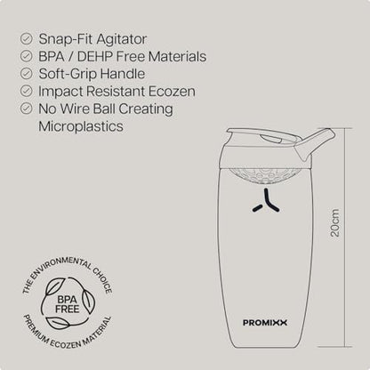 Promixx Pursuit Protein Shaker Flasche – 26oz Leiser Snap-Fit Mixer für Klumpenfreie Shakes – Auslaufsicherer BPA-freier Ecozen Gym Shaker mit Messskala für Fitness und Reisen – Mitternachtsblau