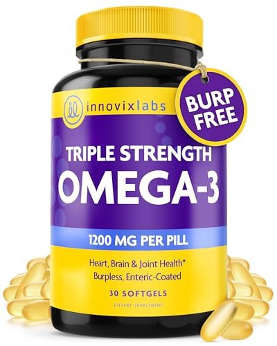 InnovixLabs Triple Strength Omega 3 Supplement – Burpless Fischöl für Frauen und Männer – 900 mg EPA & DHA – Unterstützung für Gehirn & Gelenke – Ausgezeichnet & drittanbietergetestet – 30 Softgels