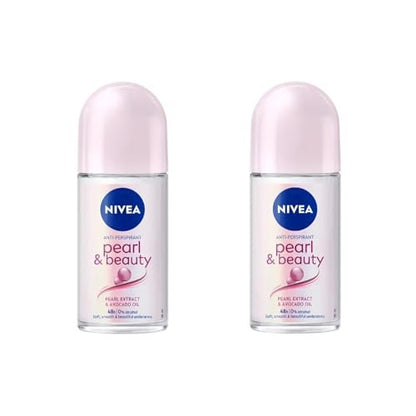 NIVEA Anti-Transpirant Deodorant Roll-On Pearl & Beauty 50ml – 48h Schutz, sanfte Formel mit Perlenextrakt, alkoholfrei, 2er-Pack