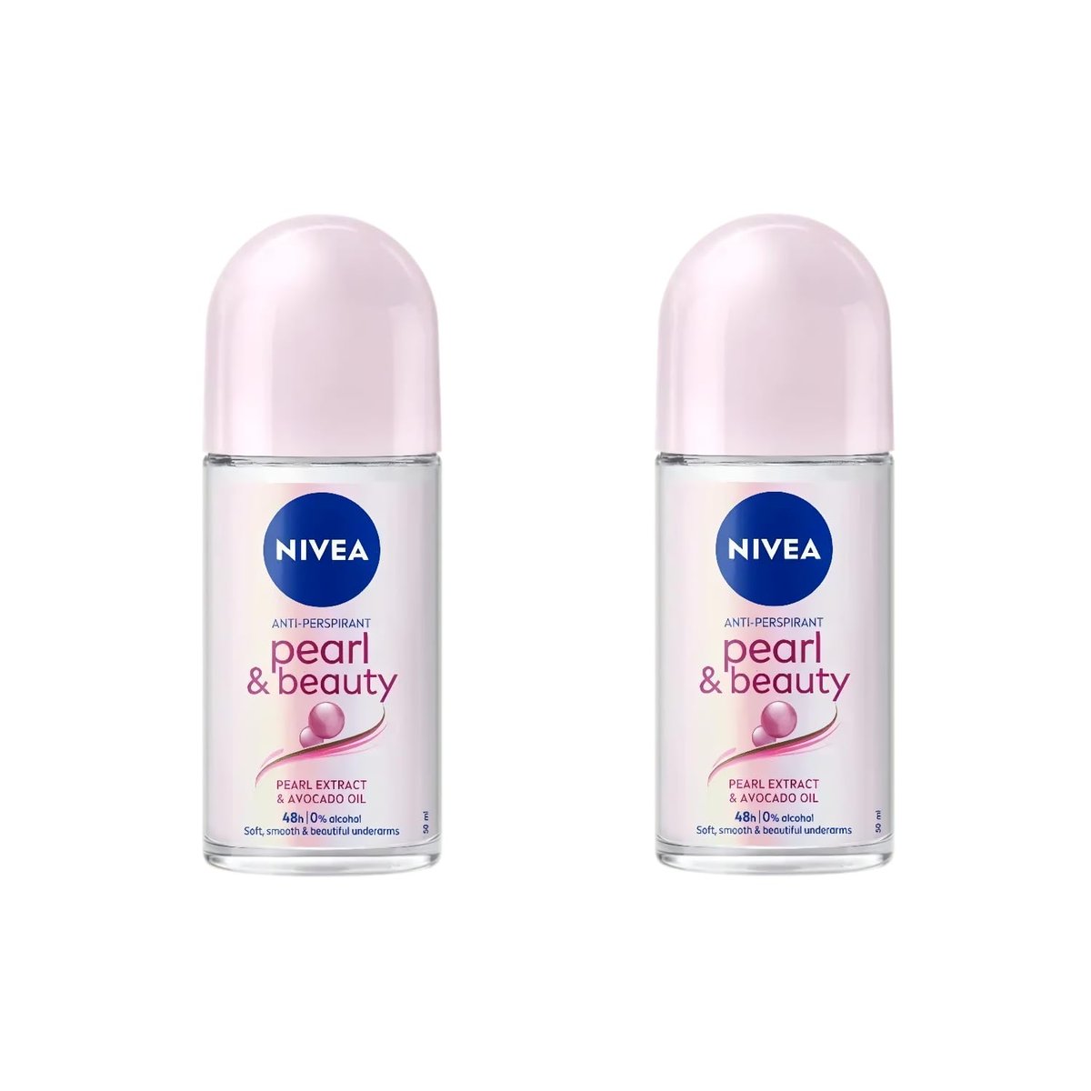 NIVEA Anti-Transpirant Deodorant Roll-On Pearl & Beauty 50ml – 48h Schutz, sanfte Formel mit Perlenextrakt, alkoholfrei, 2er-Pack