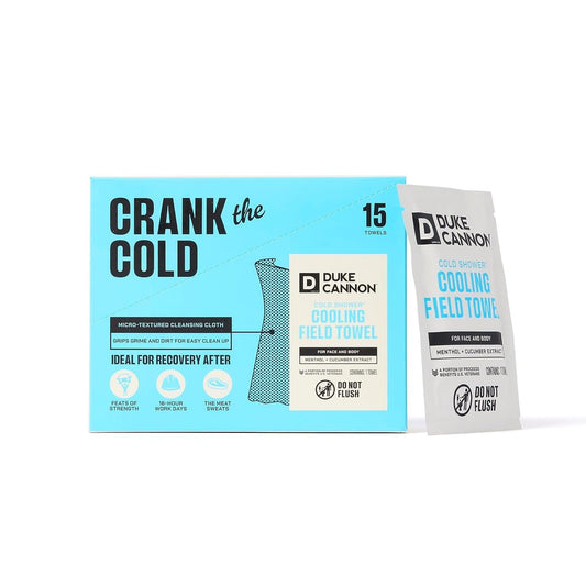 Duke Cannon Cold Shower Cooling Field Towels – 15 einzeln verpackte Tücher – Herren Gesichts- und Körperreinigungstücher mit Menthol & Aloe – Erfrischungstücher für unterwegs