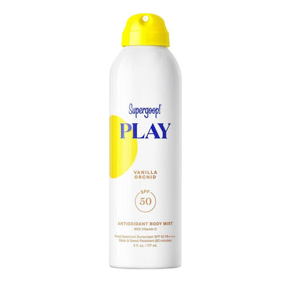 Supergoop! PLAY Antioxidant Body Mist mit Vitamin C – 6 fl oz – SPF 50 PA++++ Breitband-Sonnenschutz – Körperspray – Ideal für aktive Tage – Vanille-Orchidee