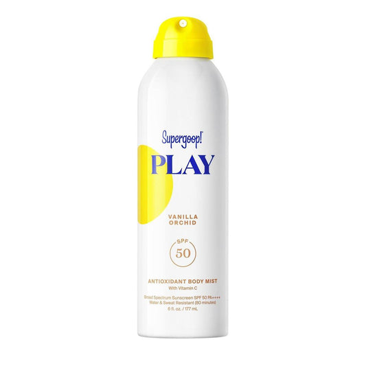 Supergoop! PLAY Antioxidant Body Mist mit Vitamin C – 6 fl oz – SPF 50 PA++++ Breitband-Sonnenschutz – Körperspray – Ideal für aktive Tage – Vanille-Orchidee