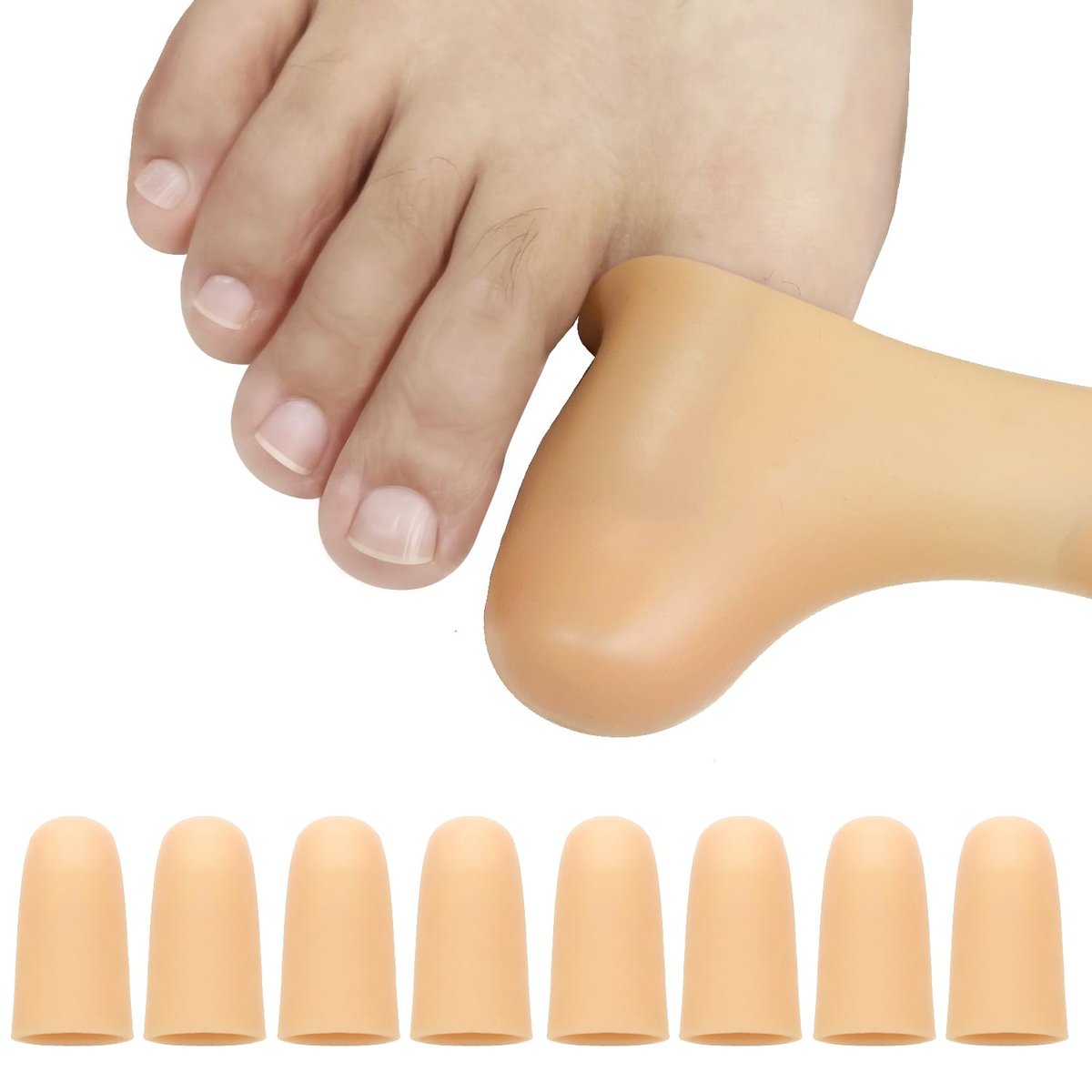 8er-Pack Silikon Zehenschützer für Große Zehen – Beige, große Größe – Linderung bei fehlenden oder eingewachsenen Nägeln, Hühneraugen, Blasen, Hammerzehen