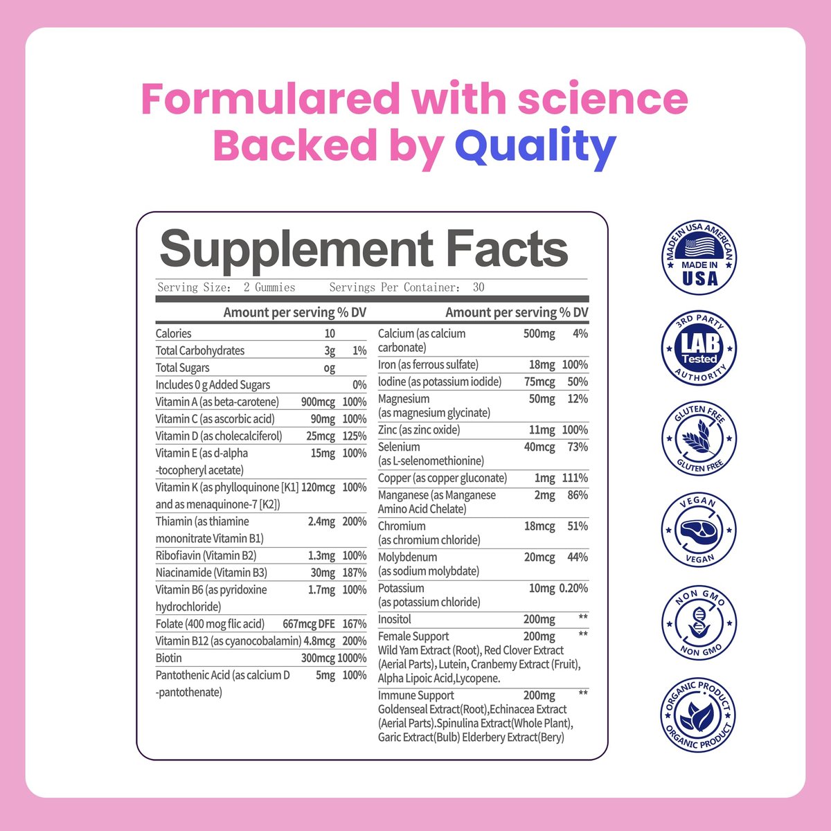 VCCVBB All-in-One Multivitamin Gummies für Frauen – Kompletter Vitamin- und Mineralstoffkomplex mit Kräutermischungen für Energie, allgemeine Gesundheit, Haare, Haut und Nägel, Erdbeergeschmack, 2er-Pack