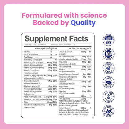 VCCVBB All-in-One Multivitamin Gummies für Frauen – Kompletter Vitamin- und Mineralstoffkomplex mit Kräutermischungen für Energie, allgemeine Gesundheit, Haare, Haut und Nägel, Erdbeergeschmack, 2er-Pack
