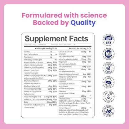 VCCVBB All-in-One Multivitamin Gummies für Frauen – Kompletter Vitamin- und Mineralstoffkomplex mit Kräutermischungen für Energie, allgemeine Gesundheit, Haare, Haut und Nägel, Erdbeergeschmack, 2er-Pack