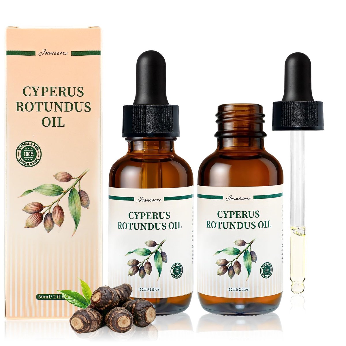 Joanssore 2er-Pack Cyperus Rotundus Öl zur Haarentfernung, Bio Cypress Rotundus Öl reduziert unerwünschten und eingewachsenen Haarwuchs, völlig natürlich ohne Nebenwirkungen, 2x 60 ml