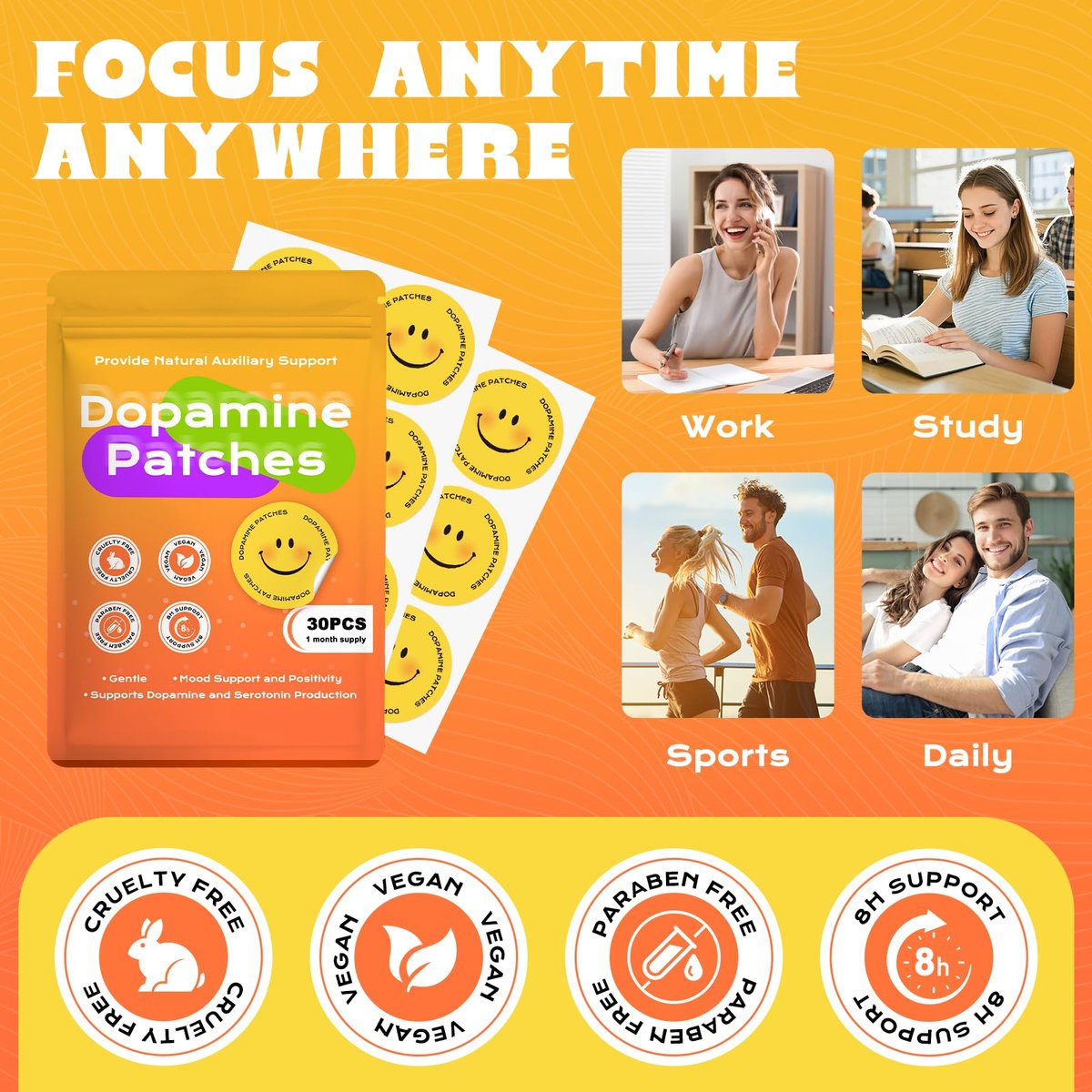 Dopamin-Pflaster Extra Stark – Stimmungsunterstützung für täglichen Motivations- und Positivitätsschub (30 Stück)