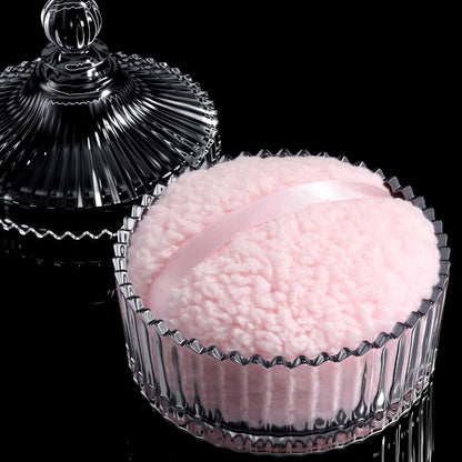 WSYUB Puderdose mit großem Puderpuff, 5,5 Zoll Glasbehälter mit Körperpuderpuff, Glas-Puderdose, Rosa