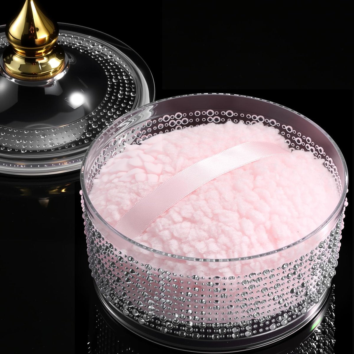 WSYUB 6-Zoll Extra Großer Körperpuderbehälter mit Puff – Acryl-Dosierbehälter mit auslaufsicherem Deckel für Badezimmer & Schminktisch