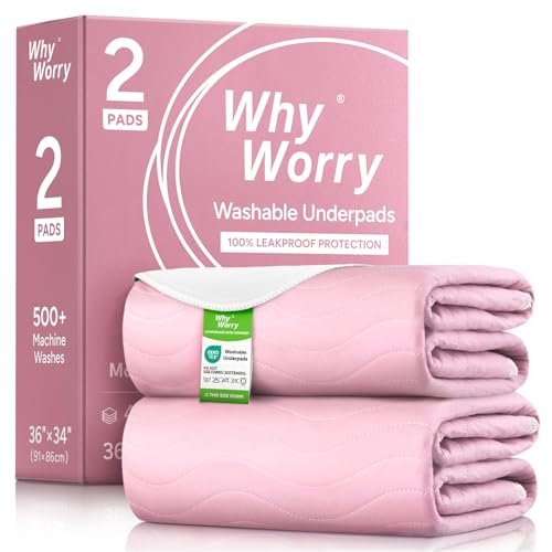 WhyWorry Waschbare Bettunterlagen für Inkontinenz, 34" x 36" (2er-Pack) – wiederverwendbare Saugkissen für Erwachsene & Kinder, wasserdichte Matratzenauflage, Pink