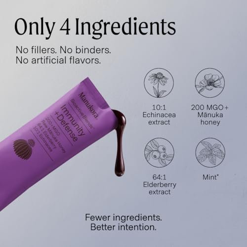 Manukora Immunity Blend – Immununterstützung für Erwachsene und Kinder mit Holunderbeere, Echinacea, Manuka-Honig, verbesserte Aufnahme, tägliche Immun- und Rachenunterstützung, 10 Packungen für unterwegs