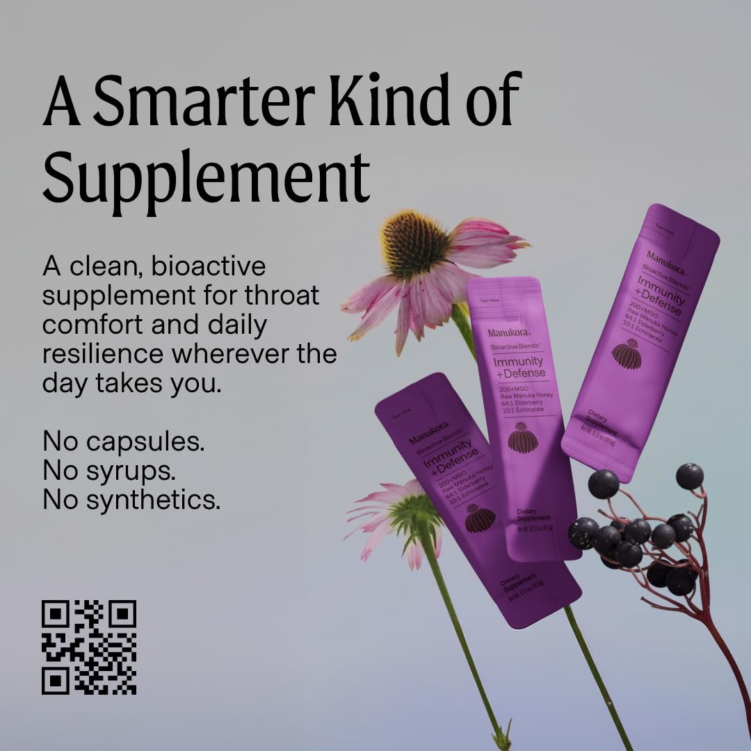 Manukora Immunity Blend – Immununterstützung für Erwachsene und Kinder mit Holunderbeere, Echinacea, Manuka-Honig, verbesserte Aufnahme, tägliche Immun- und Rachenunterstützung, 10 Packungen für unterwegs