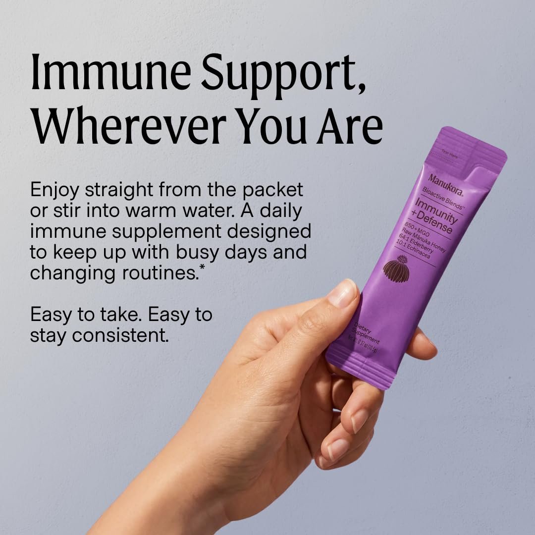 Manukora Immunity Blend – Immununterstützung für Erwachsene und Kinder mit Holunderbeere, Echinacea, Manuka-Honig, verbesserte Aufnahme, tägliche Immun- und Rachenunterstützung, 10 Packungen für unterwegs