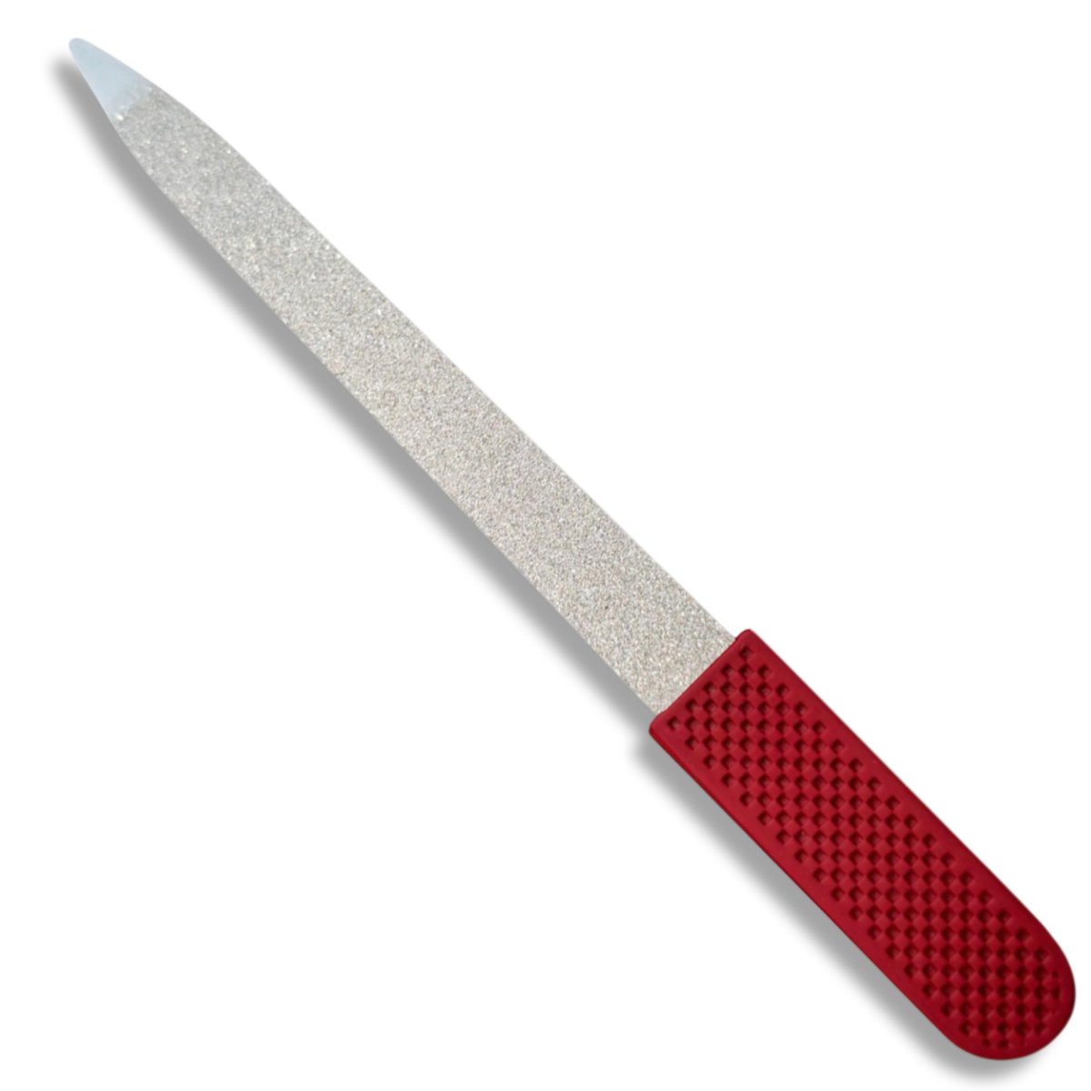 Professionelle Rubinrote Saphir-Nagelfeile – Fein & Grob, 5" Edelstahl, Doppelseitige Metallfeile, Ergonomischer Griff mit Rutschfestigkeit, für Natürliche, Gel-, Acrylnägel, Maniküre & Pediküre