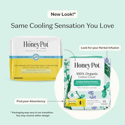 The Honey Pot Company - Kräuter-Binden für Frauen - Starker Fluss mit Flügeln - Mit ätherischen Ölen für Kühleffekt & Bio-Baumwollbezug - Damenhygiene - 14 Stück